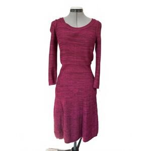 Anthropologie Sparrow Burgundy Knit Dress Long Sleeve Fitted Flared Skirt Size S
